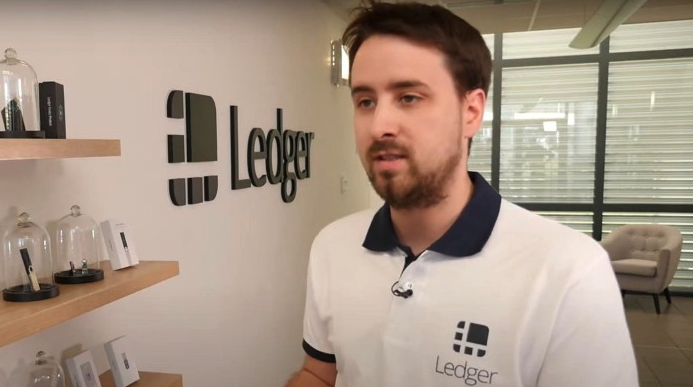 Ledger co-founder with the Ledger logo in the background, highlighting news of his reported kidnapping and ransom demands.